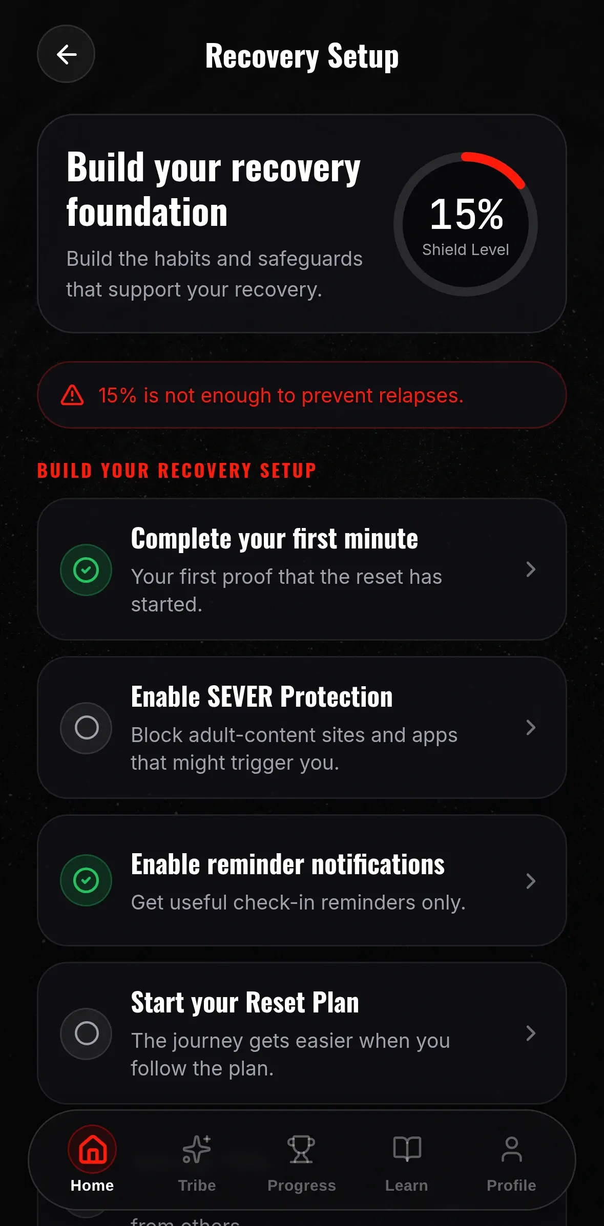 SEVER Recovery Setup score and next steps